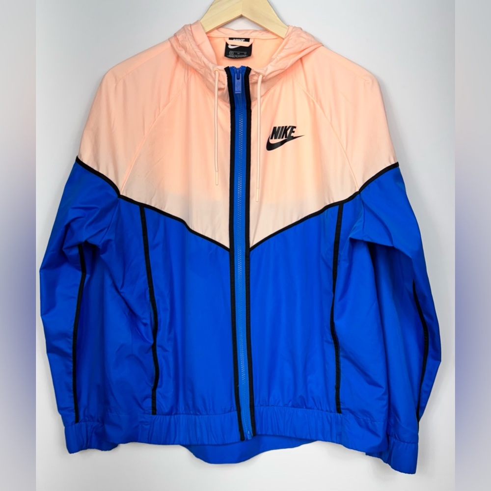Nike Jacket Women's XL Blue Pink Windbreaker Windrunner Hoodie Full Zip Vented